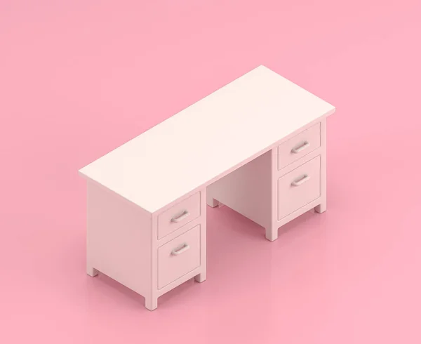 Icône Bureau Isometric Dans Chambre Rose Couleur Plate Blanc Unicolore — Photo