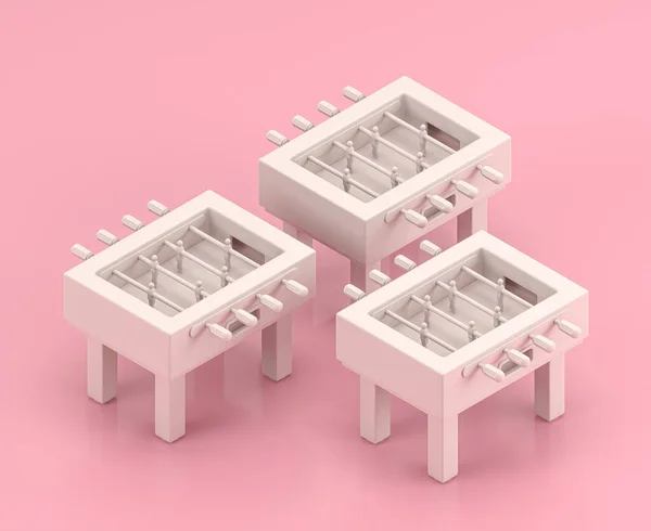 Isometric Icon Düz Pembe Odada Bir Grup Beyaz Langırt Masası — Stok fotoğraf