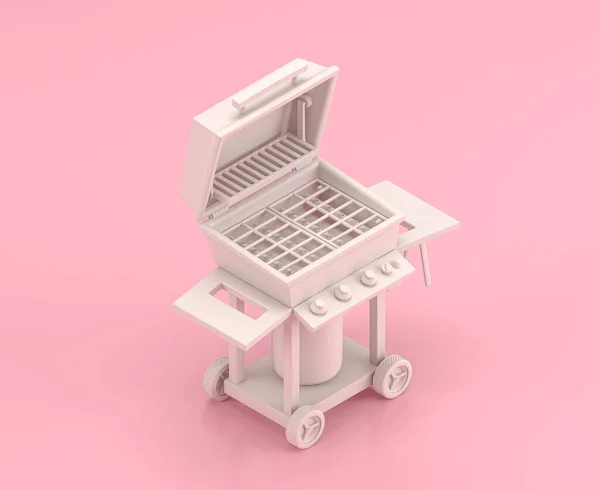 Isometric Beyaz Barbekü Simge Düz Renkli Pembe Oda Tek Renk — Stok fotoğraf