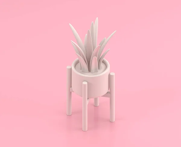 Isometric white house plant with four legs pot 3d Icon in flat color pink room,single color white, toylike cute miniature household objects, 3d rendering, household furniture