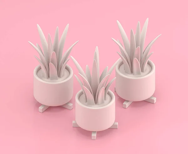 Isometric white house plant with four legs pot 3d Icon in flat color pink room,single color white, toylike cute miniature household objects, 3d rendering, household furniture