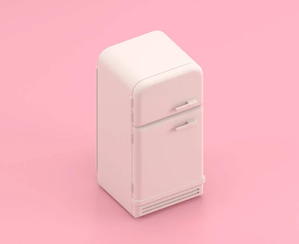 アイソメトリックホワイトヴィンテージ冷蔵庫フラットカラーピンクの部屋の3Dアイコン 単色の白 かわいいミニチュアの家庭用オブジェクト 3Dレンダリング 家庭用家具のような — ストック写真