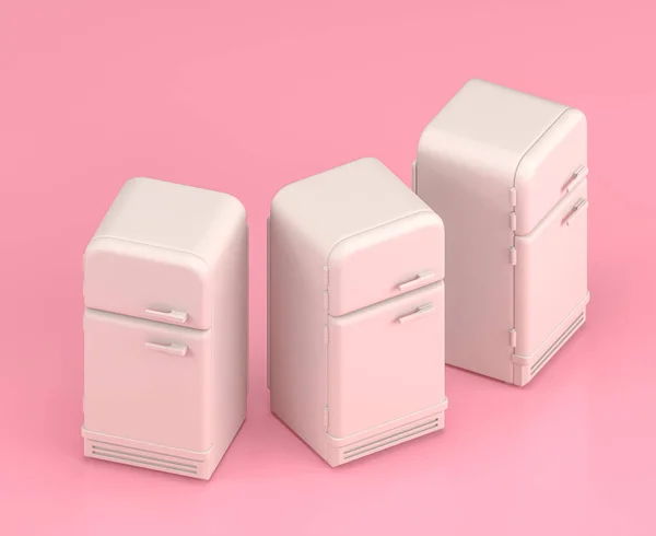 Isometric white  vintage refrigerator 3d Icon in flat color pink room,single color white, toylike cute miniature household objects, 3d rendering, household furniture