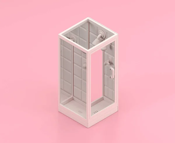 Isometric White Shower Cabinet Icon Flat Color Pink Room Single — Stock Photo, Image