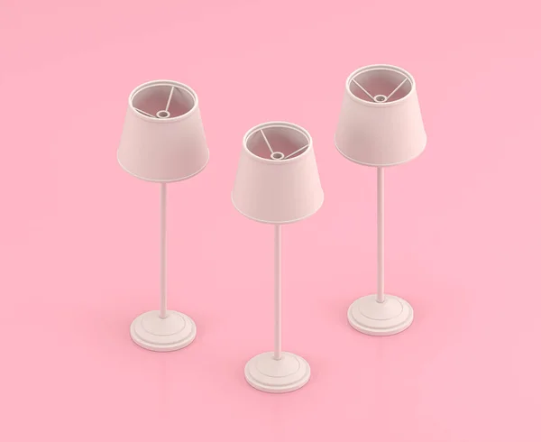Isometric white tall floor lamp 3d Icon in flat color pink room,single color white, toylike cute miniature household objects, 3d rendering, household furniture