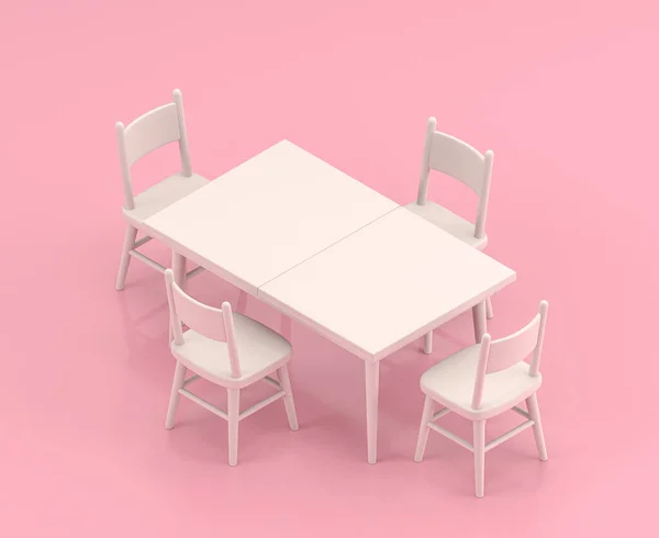 Izometrikus Ikon Egy Csoport Fehér Étkező Asztal Lapos Színű Rózsaszín — Stock Fotó