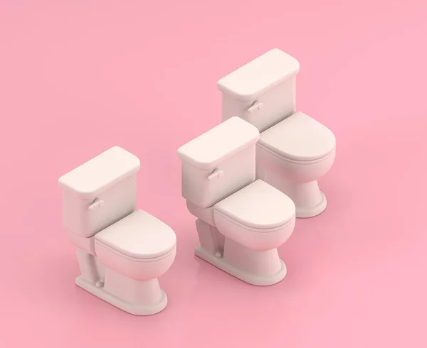 Изометрическая Икона Группа Белых Туалетных Шкафов Плоском Цвете Розовая Комната — стоковое фото
