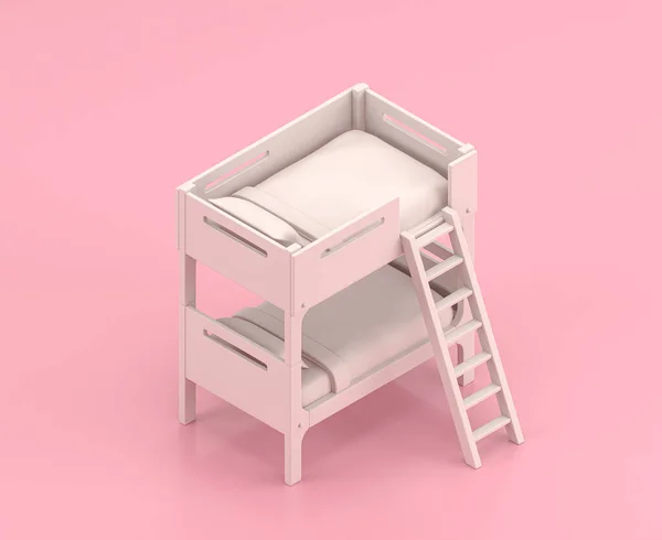 Bílá Jednobarevná Bunk Bed Isometric Ikona Ploché Barvě Růžový Pokoj — Stock fotografie