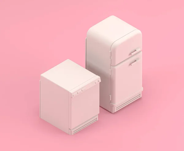 Isometrische Geschirrspüler Und Kühlschrank Icon Flacher Farbe Rosa Zimmer Einfarbig — Stockfoto