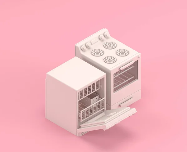 Isometric Dishwasher Oven Icon Flat Color Pink Room Single Color — 스톡 사진
