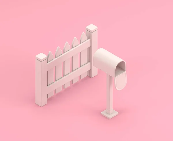 Isometric Garden Fence Mailbox Icon Flat Color Pink Room Single — Stock Photo, Image