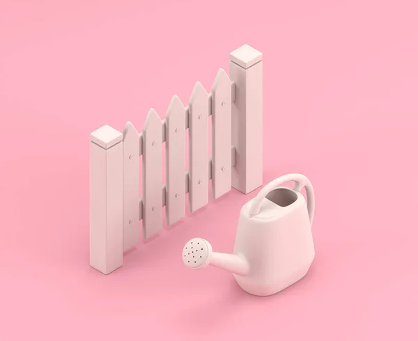 Isometric Garden Fence Watering Can Icon Flat Color Pink Room — 스톡 사진