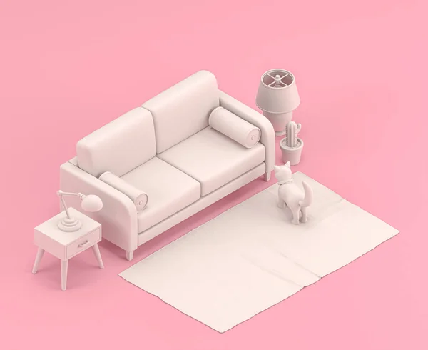 Isometric Miniature Interior Room Icon Flat Color Pink Room Single — 스톡 사진