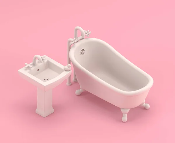 Bañera Isométrica Lavabo Icono Habitación Color Rosa Plano Solo Color — Foto de Stock