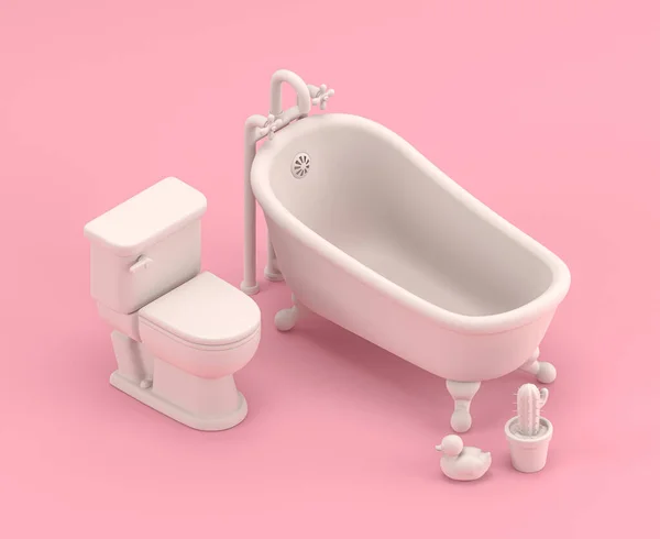 Izometryczna Wanna Toaleta Szafa Ikona Płaskim Kolorze Różowy Pokój Pojedynczy — Zdjęcie stockowe