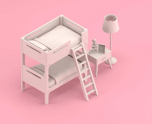 Quarto Isométrico Com Uma Única Cor Branca Cama Beliche Lâmpada — Fotografia de Stock