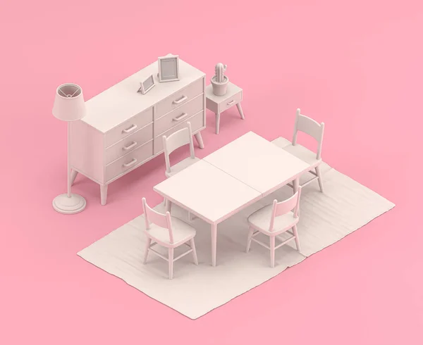 Isometric Miniature Interior Room Icon Flat Color Pink Room Single — 스톡 사진