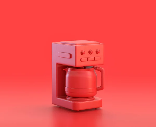 monochrome single color red 3d Icon, a coffee maker in red background,single color, 3d rendering, kitchen appliance, household objects
