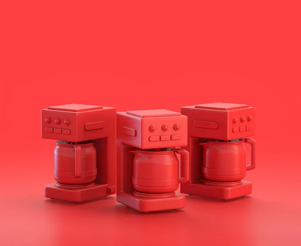 Monochroom Single Color Rood Icoon Een Groep Koffiezetapparaten Rode Achtergrond — Stockfoto