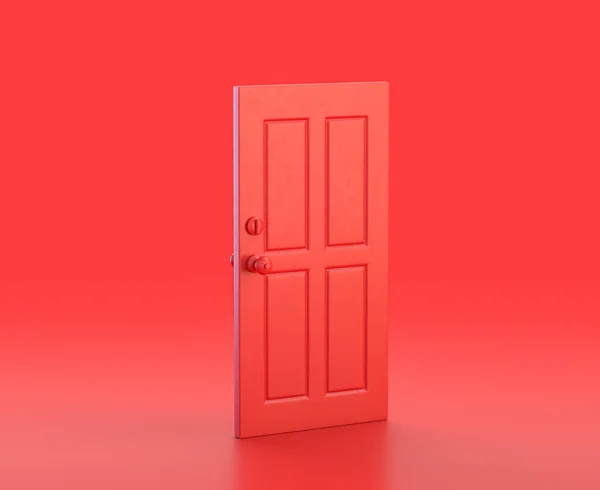 モノクローム単色の赤いドアの3Dアイコン赤の背景 3Dレンダリング 家庭用オブジェクト — ストック写真