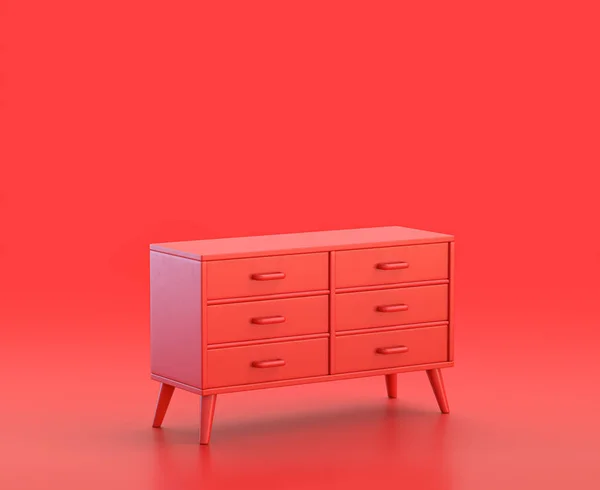 monochrome dresser, single color red 3d Icon in red background,single color, 3d rendering, household objects