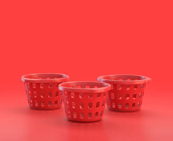 monochrome single red color  laundry basket  in red background,single color, 3d Icon, 3d rendering, household objects