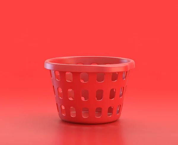 Tek renk kırmızı çamaşır sepeti kırmızı zemin, tek renk, 3D simge, 3D renkte, ev eşyaları.