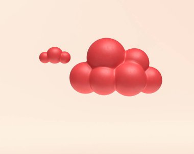 Minyatür bulutlar, 3D Simge, kırmızı düz renk plastik, 3D görüntüleme, küçük kırmızı bulutlar