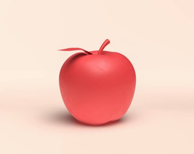 3D Simge, kırmızı elma, tek renkli kırmızı meyve, düz renk, 3D renkte, sağlıklı yiyecekler.