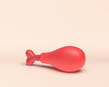 kırmızı plastik tavuk budu, et yemeği, tek renkli kırmızı renk ve beyaz arkaplan, 3d Renklendirme