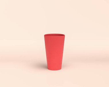 Tek renkli, düz, beyaz arka planda koyu kırmızı renkli bir su bardağı, 3D Simge, 3D görüntüleme, yemek masası öğeleri