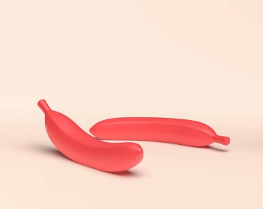 3D Simge Muz, Tek Renkli Kırmızı Meyve, Düz Renk, 3D Renkli, Sağlıklı Yiyecekler