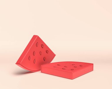 3D Simge, dilimlenmiş karpuz, tek renkli kırmızı meyve, düz renk, 3D renkte, sağlıklı yiyecekler.
