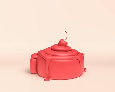 3D ikon tatlı, tek renkli koyu kırmızı arka plan, minyatür plastik şekerler, 3D renkte, sağlıksız.