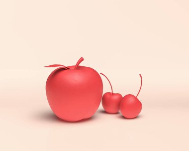 3D Simge, tek renkli kırmızı meyve, düz renk, 3 boyutlu renkler, sağlıklı yiyecekler