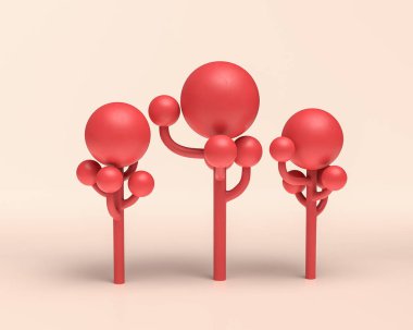 Kabarcık Ağacı, tek renkli kırmızı renk beyaz zemin üzerinde 3d Simge ağacı, düz düz renkler, 3d Renklendirme, web ve sosyal medya iletileri için