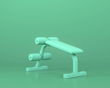 Bench Crunch, tek renkli mavi arkaplan, 3d rengarenk, elektrik hattı, fitness salonu araçları