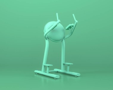 Leg Raise Bar jimnastik aletleri, tek renkli mavi arka plan, 3D renkler, elektrik hattı, fitness salonu araçları