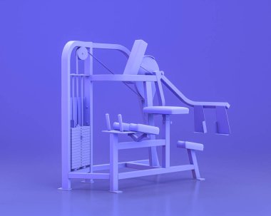 Vücut geliştirme spor aletleri, tek renkli mavi arka plan, 3D renkler, elektrik hattı