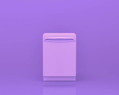 Bulaşık makinesi, mutfak gereçleri tek renkli pembe renk odası, 3 boyutlu renkler, mutfak aletleri ve makineler, izole edilmiş.