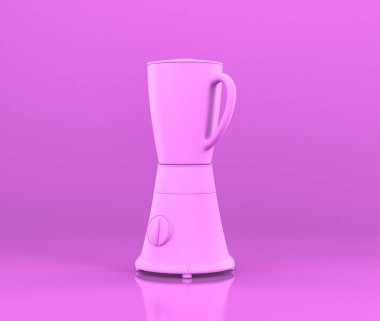 Blender, düz pembe renkli küçük mutfak aletleri, tek renk renkler, üç boyutlu görüntüleme, izole çekim.
