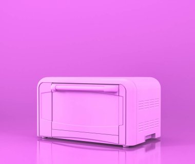 Tost makinesi fırını, düz pembe renkli küçük mutfak aletleri, tek renkli renkler, üç boyutlu görüntüleme, izole edilmiş çekim.