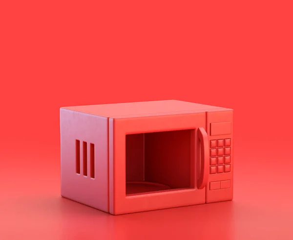 单色单色红光微波 红色背景 3D图标 3D渲染 家用物品 — 图库照片