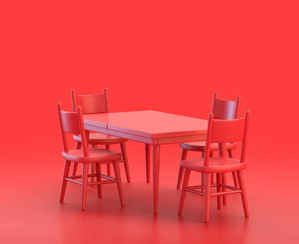 Monochromatyczny Jednokolorowy Stół Obiadowy Czerwonym Tle Jednokolorowy Ikona Renderowanie Obiekty — Zdjęcie stockowe