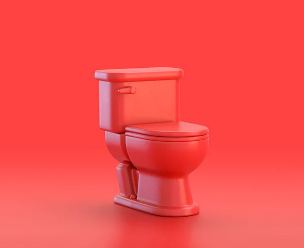 单色单色红色3D图标 红色背景马桶柜 3D渲染 家用物品 — 图库照片