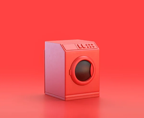 monochrome single color red washing machine in red background,  3d Icon, single red color, 3d rendering, household appliance