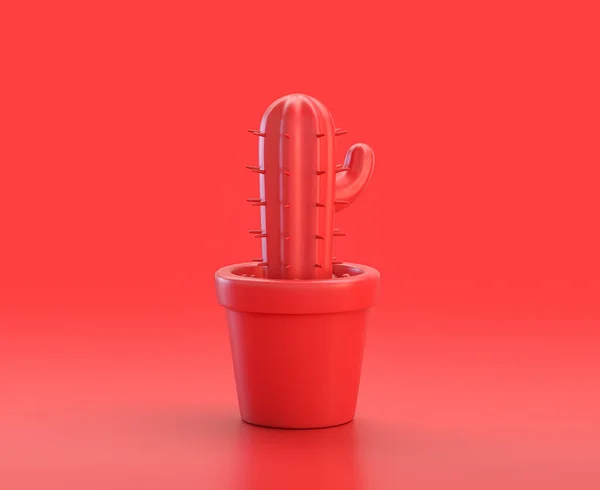 monochrome single color red 3d Icon, a cactus pot in red background,single color, 3d rendering, household objects