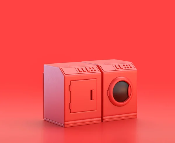 Mosógép Szárító Piros Háttérrel Monokróm Egyszínű Piros Ikon Renderelés — Stock Fotó