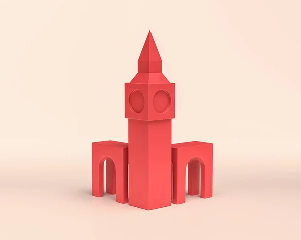 迷你钟楼 3D图标 单色红色 平面和实色风格 3D渲染 — 图库照片