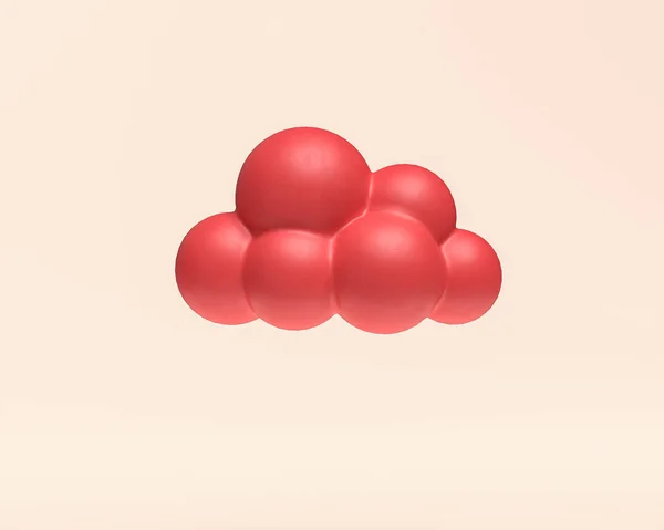 ミニチュア雲 3Dアイコン 赤いフラットカラープラスチック 3Dレンダリング 小さな赤い雲 — ストック写真